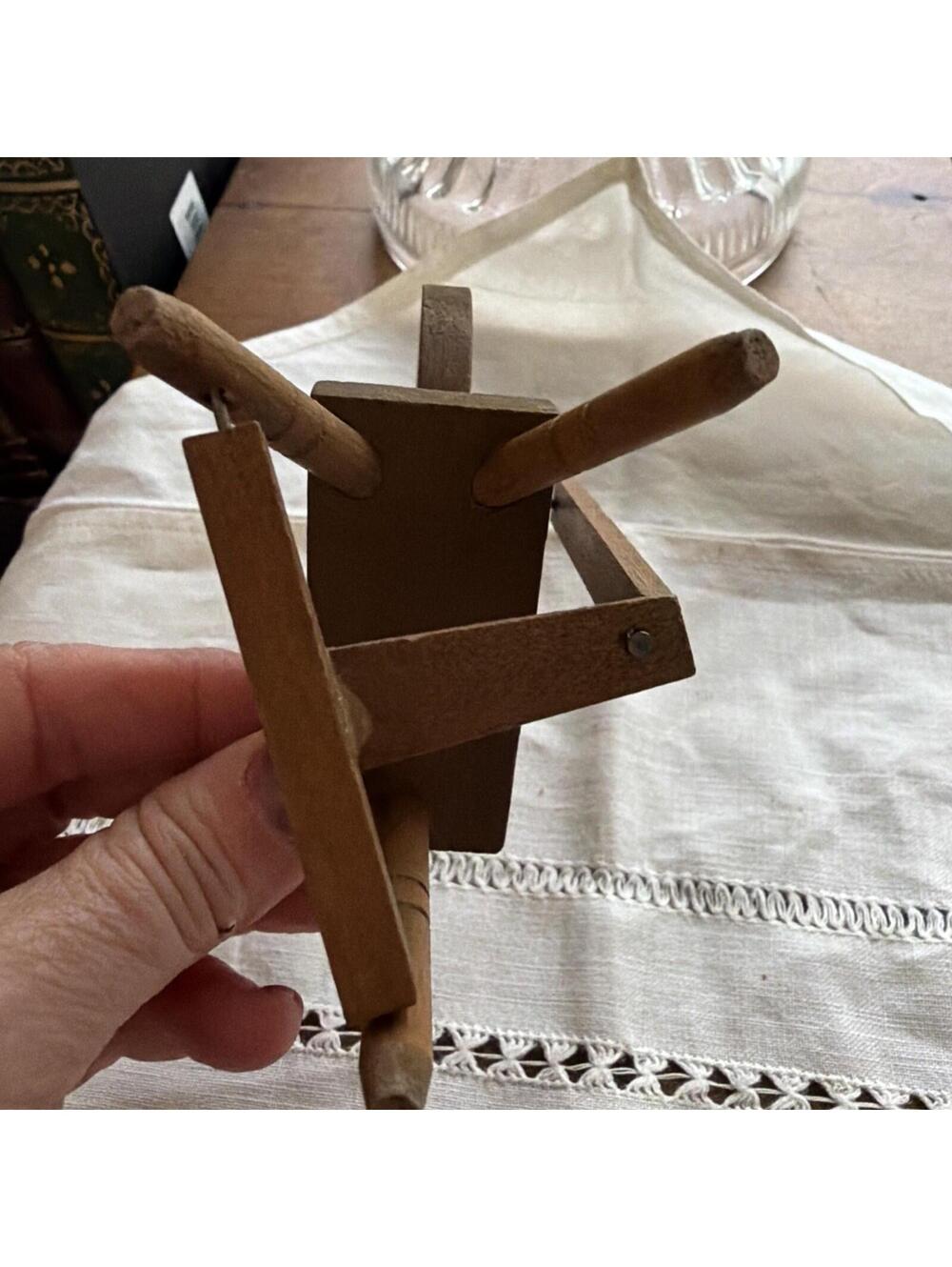 Wooden Spinning Wheel - Vintage Dollhouse Miniature 4.5” Ht Primitive - Picture 5 of 6